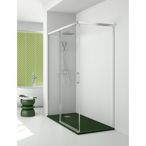 Mampara de Ducha Angular - 2 Hojas fijas + 1 Puerta Corredera - Modelo Sibila Q3 (85 x 125)