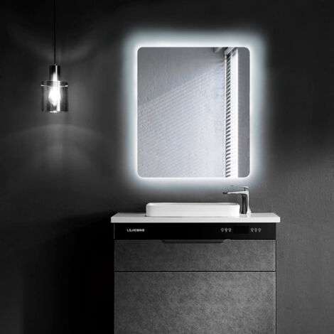 Ledimex - Espejo de baño Led cuadrado con esquinas redondeadas - de medida 90 x 80 cm - Retroiluminación por LED con IRC >80 – Modelo DINAMARCA (1/5)