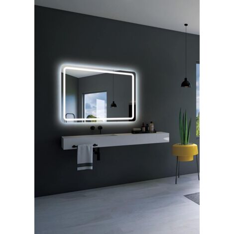 Ledimex - Espejo de baño Led cuadrado - de medida 70 x 80 cm - Iluminado por LED con IRC >80 – Cantos redondeados -  Sensor antivaho – Sensor on/off  – Modelo GRECIA (1/7)