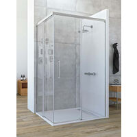 Mampara de ducha angular Corredera - de 2 hojas fijas y 2 puertas - Cristal 6 mm con ANTICAL INCLUIDO - Modelo ASTRO Medida (80 X 160) - CRISTAL DECORADO 21