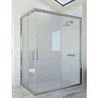 Mampara de ducha angular de 2 hojas fijas y 2 puertas correderas. - Cristal 6 mm con ANTICAL INCLUIDO - Modelo DIÓN Medida (70 X 120) - CRISTAL DECORADO 21