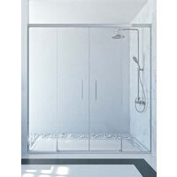 Mampara de ducha frontal de 2 hojas fijas y 2 puertas correderas. - Cristal 6 mm con ANTICAL INCLUIDO - Modelo SAMANI Medida (141-150) - CRISTAL DECORADO 21