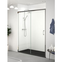 Mampara de Ducha Frontal - 1 Hoja Fija + 1 Puerta Corredera - Modelo Fravia 2 (Adaptable de 177,5 a 181,5 cm)