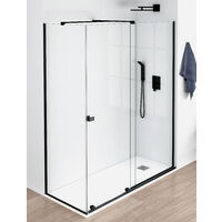 Mampara de Ducha Angular - 2 Hoja Fija + 1 Puerta Corredera - Modelo Arabela Negro Q3 (80 x 165)