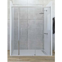 Mampara de ducha angular de 2 hojas fijas y 1 puerta corredera. - Cristal 6  mm con ANTICAL INCLUIDO - Modelo RIMO Medida (70 X 90) - TRANSPARENTE