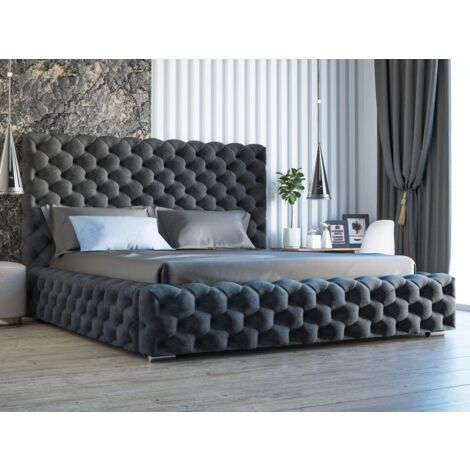 Lit rembourré avec rangement 140x200 velours noir Heaven