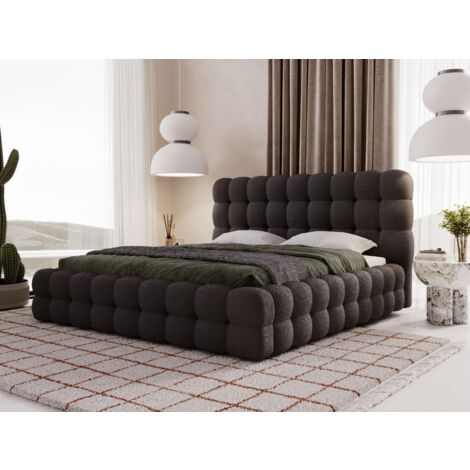 Lit rembourré avec rangement 160x200 bouclé noir Twist (1/5)
