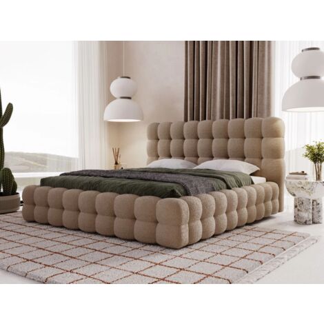 Lit rembourré avec rangement 200x200 bouclé marron Twist (1/5)
