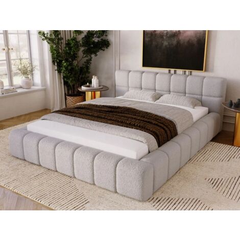 Lit rembourré avec rangement 120x200 bouclé  gris Alicante (1/5)