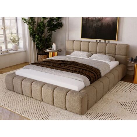Lit rembourré avec rangement 120x200 bouclé  marron Alicante (1/5)