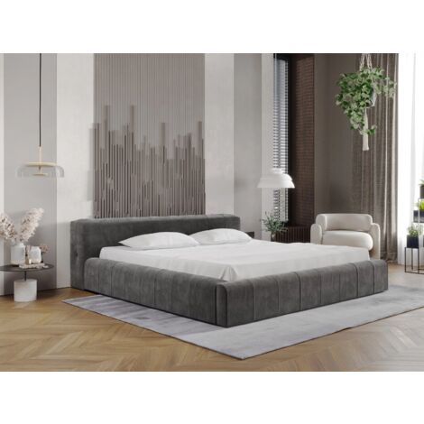 Lit rembourré avec rangement 120x200 velours gris foncé Lipari (1/5)