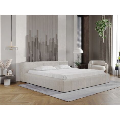 Lit rembourré avec rangement 120x200 velours beige Lipari (1/5)