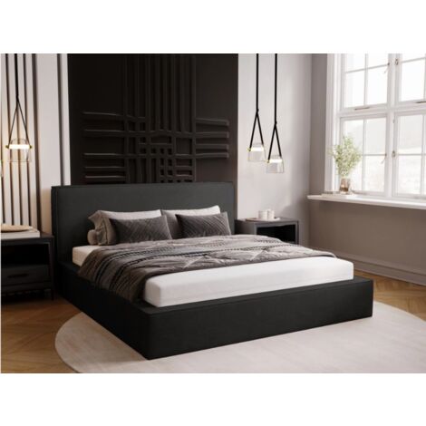 Lit rembourré avec rangement 180x200 velours gris foncé Monaco (1/5)