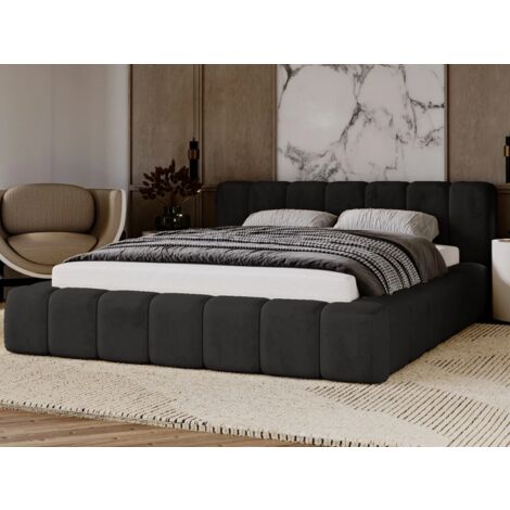 Lit rembourré avec rangement 120x200 velours noir Ibiza (1/5)