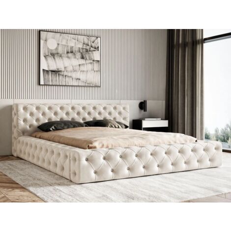 Lit rembourré avec rangement 160x200 velours beige Palini (1/4)