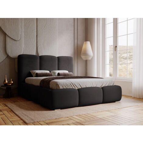 Lit rembourré avec rangement 160x200 velours noir Bubble (1/5)