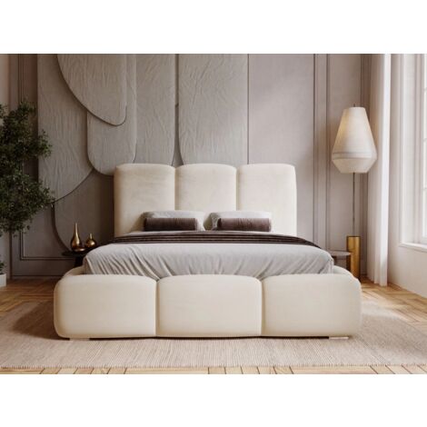 Lit Bubble 160x200 GRAINGOLD Avec Coffre Rangement - Tête De Lit Capitonnée Velours, Sommier Lattes Inclus | Lit Double Design Moderne - 11