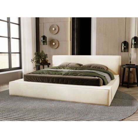 Lit rembourré avec rangement 120x200 velours beige Mali (1/5)