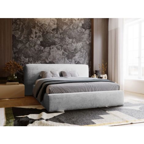Lit rembourré avec rangement 140x200 chenille gris clair Monza (1/5)