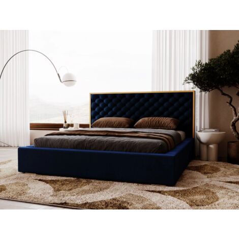 Lit rembourré avec rangement 120x200 velours bleu Bonito (1/5)