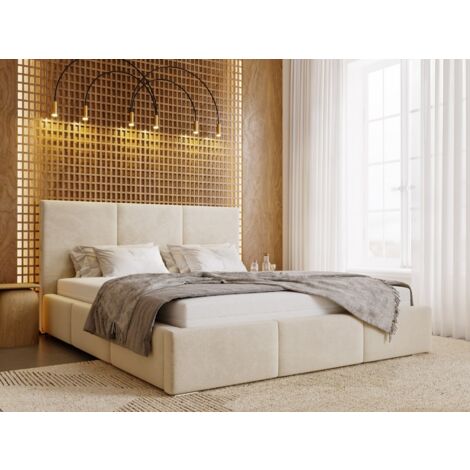 Lit rembourré avec rangement 120x200 velours beige Lincoln (1/5)