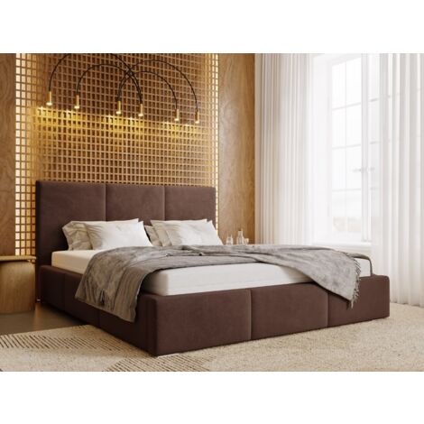 Lit rembourré avec rangement 120x200 velours marron Lincoln (1/5)