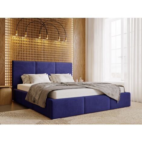 Lit rembourré avec rangement 120x200 velours bleu Lincoln (1/5)