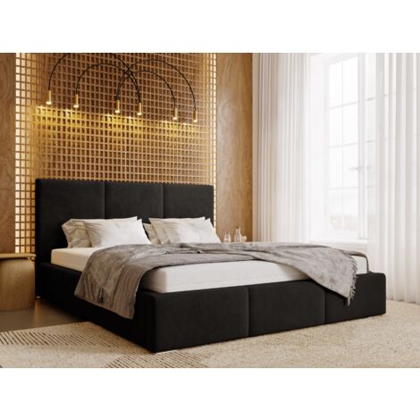 Lit rembourré avec rangement 120x200 velours noir Lincoln (1/5)
