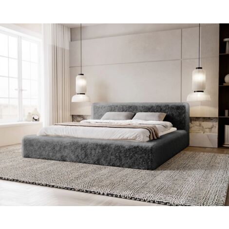 Lit rembourré avec rangement 180x200 peluche gris foncé Enjoy (1/5)