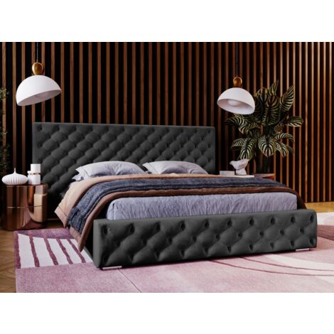 Lit rembourré avec rangement 120x200 velours noir Madera (1/3)