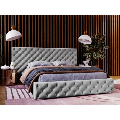 Lit rembourré avec rangement 120x200 velours gris foncé Madera (1/3)