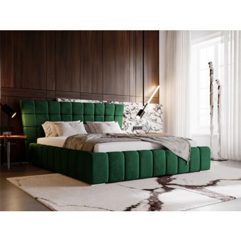Lit rembourré avec rangement 120x200 velours vert Paris (1/5)