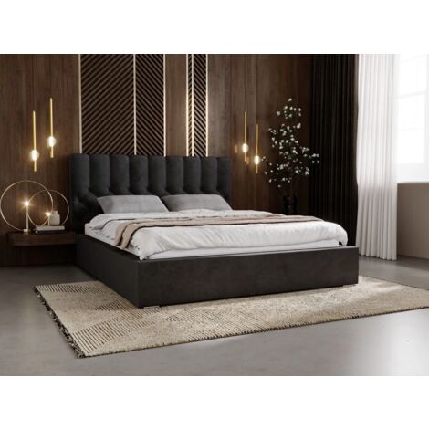 Lit rembourré avec rangement 140x200 velours noir Roma (1/5)