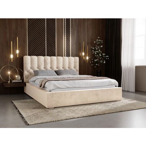 Lit rembourré avec rangement 160x200 velours beige Roma (1/5)