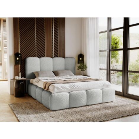 Lit rembourré avec rangement 200x200 bouclé gris Galli (1/5)