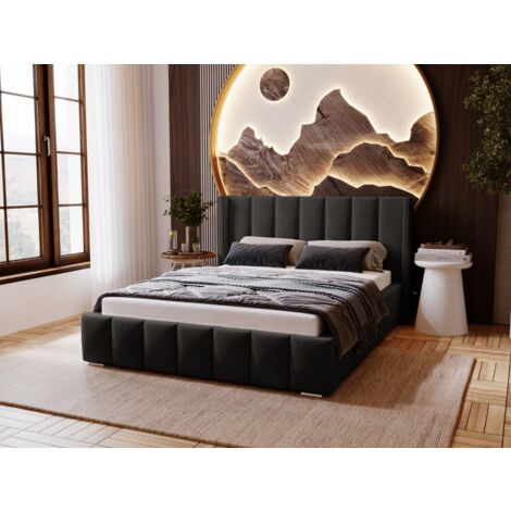 Lit rembourré avec rangement 140x200 velours noir Marano (1/5)