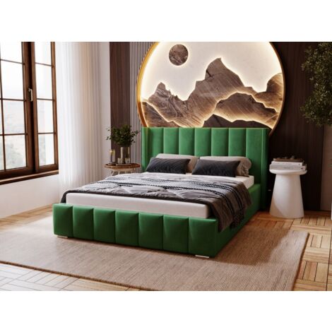 Lit rembourré avec rangement 180x200 velours vert Marano (1/5)