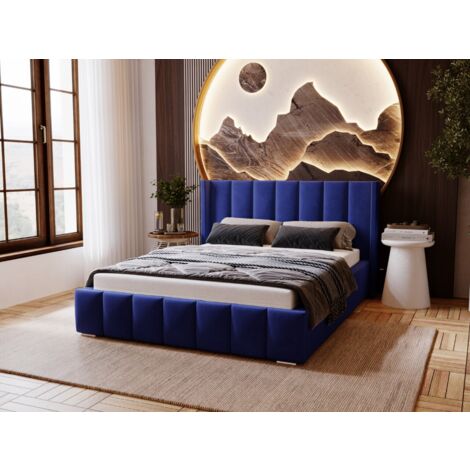 Lit rembourré avec rangement 180x200 velours bleu Marano (1/5)