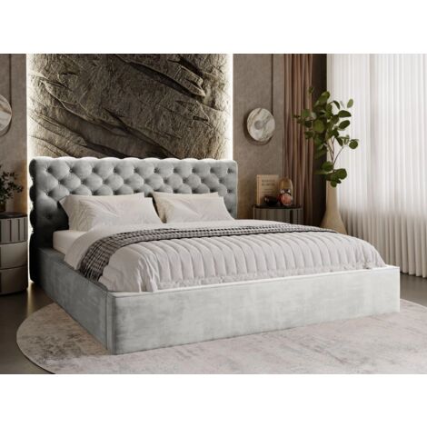 Lit rembourré avec rangement 200x200 velours gris clair Apollo (1/5)