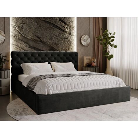 Lit rembourré avec rangement 200x200 velours noir Apollo (1/5)
