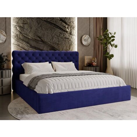 Lit rembourré avec rangement 200x200 velours bleu Apollo (1/5)
