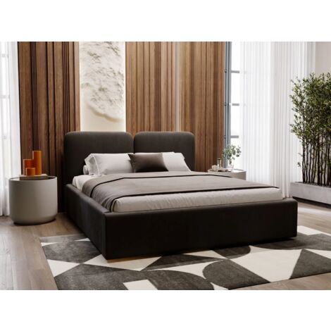 Lit rembourré avec rangement 120x200 velours noir Palermo (1/5)