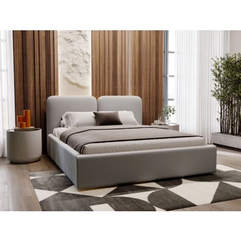 Lit rembourré avec rangement 200x200 velours gris clair Palermo (1/5)