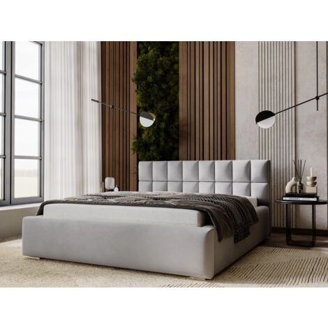 Lit rembourré avec rangement 120x200 velours gris clair Hugo (1/5)