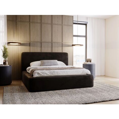 Lit rembourré avec rangement 140x200 velours noir Amaro (1/5)