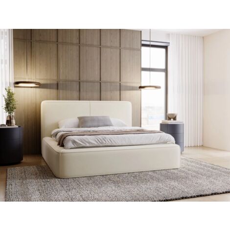 Lit rembourré avec rangement 160x200 velours beige Amaro (1/5)