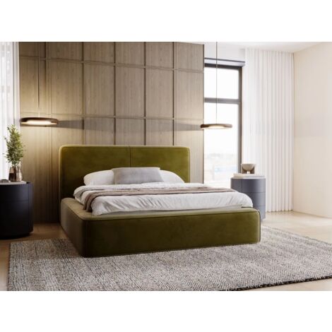Lit rembourré avec rangement 200x200 velours vert Amaro (1/5)