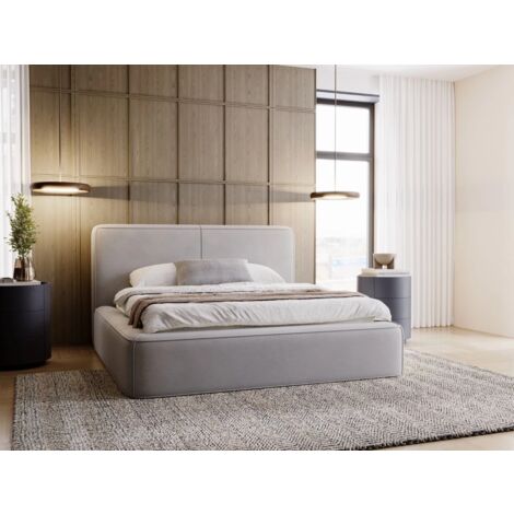 Lit rembourré avec rangement 200x200 velours gris clair Amaro (1/5)