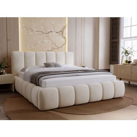 Lit rembourré avec rangement 200x200 velours beige Royal
