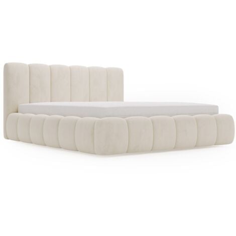 Lit rembourré avec rangement 200x200 velours beige Royal